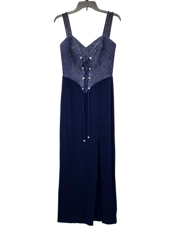 Tadashi Dresses & Skirts - Vintage 90s Tadashi Blue Silver Corset Rhinestone Long Maxi Prom Dress
